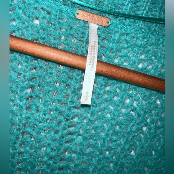 Free People Green Alpaca Blend Cozy Open Front Cardigan Sweater With Pockets S - Picture 3 of 3